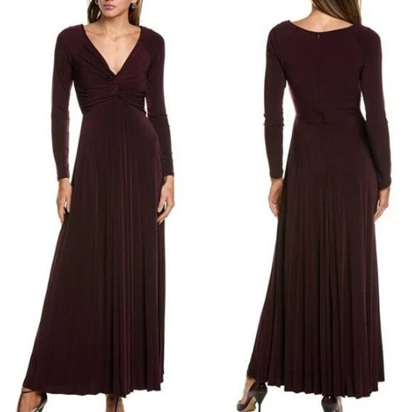 Taylor Twisted Bust V-Neck Pleated A-Line Maxi Dress Mahogany Purple Women's 4 - Picture 1 of 7